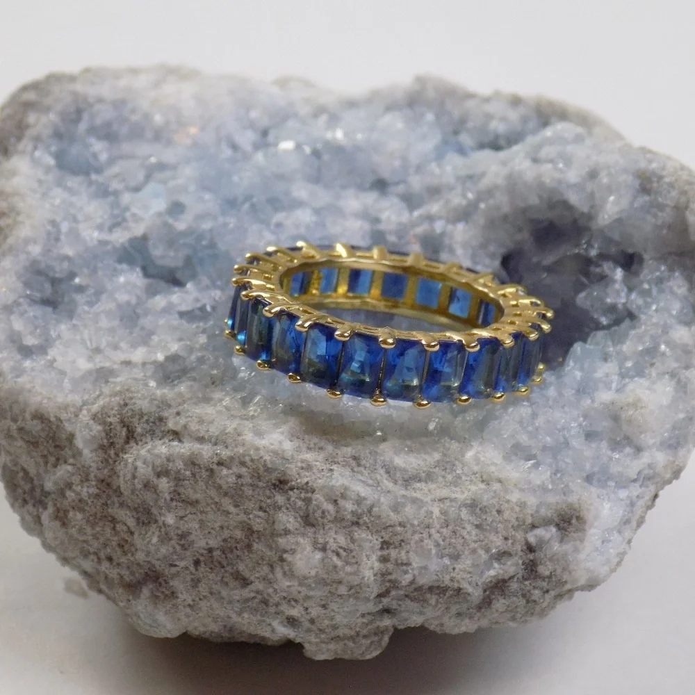 new! sz 6 baguette ring blue eternity band statement